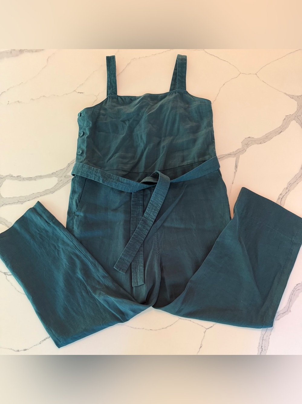 Everlane hunter green Sleeveless Belted Jumpsuit